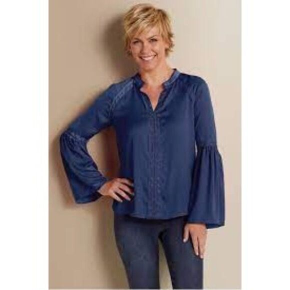 Soft Surroundings Gail Grommet Top Navy Blue size Large - Picture 1 of 5